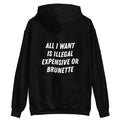 ALL I WANT IS ILLEGAL, EXPENSIVE OR BRUNETTE - HOODIE